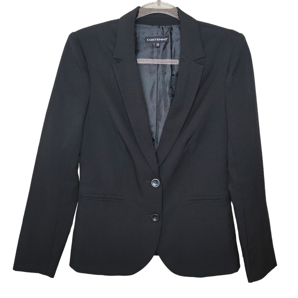 Contempo US size 4 Classic Solid Black Two-Button Blazer